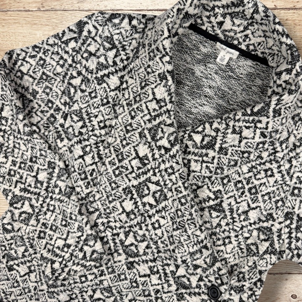 TRIBAL JEANS Womens Geometric Print Wrap Cardigan Long Sleeve Size M Black White - Picture 2 of 13